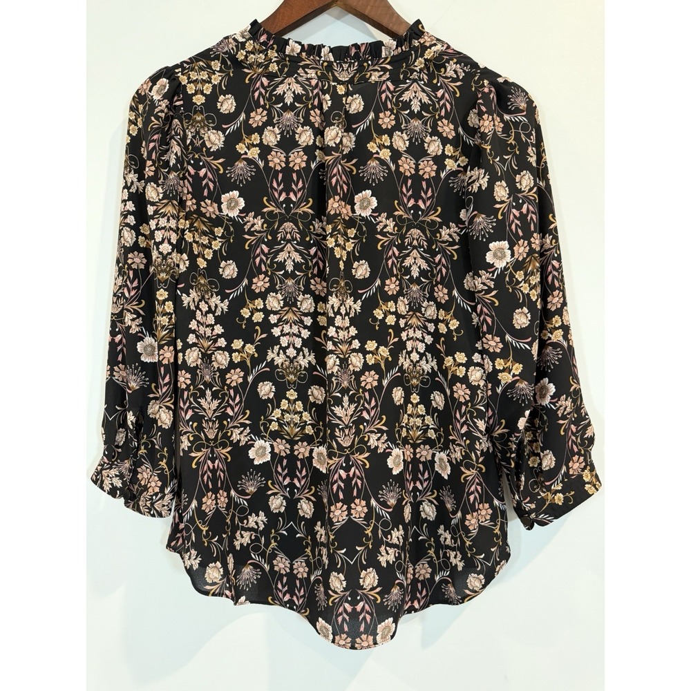 Worthington women's petite black floral mid sleeve Blouse—Size PS‎